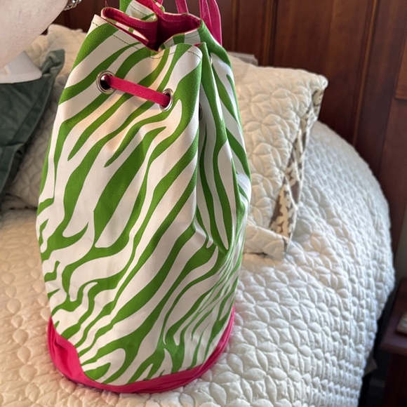 Green and Pink Zebra Print Tote Bag Over the Shoulder 17 x 19 inches Drawstring - Picture 11 of 11